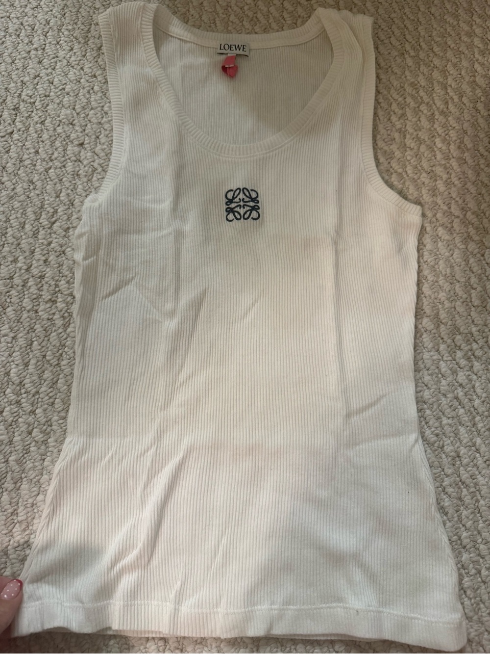 Loewe Ivory Ribbed Tank Top with Navy Anagram